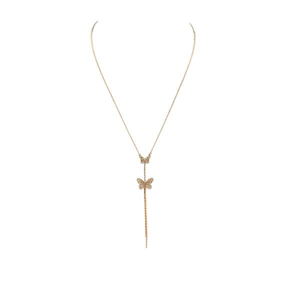 Jessica Simpson Gold Tone Two White Sparkle Butterfly Tassel 16"-19" Necklace - Picture 8 of 8